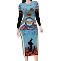 Royal New Zealand Air Force ANZAC Day Long Sleeve Bodycon Dress Te Tauaarangi o Aotearoa LT03 Long Dress Blue - Polynesian Pride