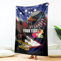 Personalised United States and American Samoa Blanket Bald Eagle Rose and Hibiscus Flower LT03 - Polynesian Pride