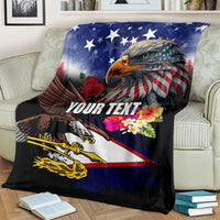 Personalised United States and American Samoa Blanket Bald Eagle Rose and Hibiscus Flower LT03 - Polynesian Pride