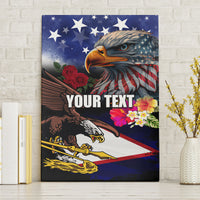 Personalised United States and American Samoa Canvas Wall Art Bald Eagle Rose and Hibiscus Flower LT03 Without Frame Blue - Polynesian Pride