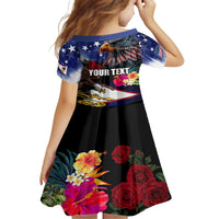 Personalised United States and American Samoa Kid Short Sleeve Dress Bald Eagle Rose and Hibiscus Flower LT03 - Polynesian Pride
