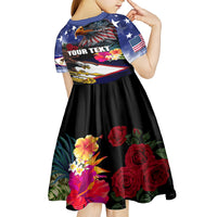 Personalised United States and American Samoa Kid Short Sleeve Dress Bald Eagle Rose and Hibiscus Flower LT03 - Polynesian Pride