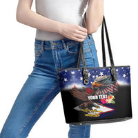 Personalised United States and American Samoa Leather Tote Bag Bald Eagle Rose and Hibiscus Flower LT03 - Polynesian Pride