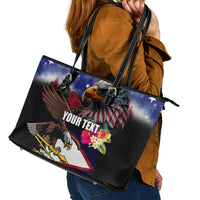 Personalised United States and American Samoa Leather Tote Bag Bald Eagle Rose and Hibiscus Flower LT03 - Polynesian Pride