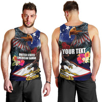 Personalised United States and American Samoa Men Tank Top Bald Eagle Rose and Hibiscus Flower LT03 - Polynesian Pride