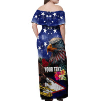 Personalised United States and American Samoa Off Shoulder Maxi Dress Bald Eagle Rose and Hibiscus Flower LT03 - Polynesian Pride