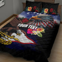 Personalised United States and American Samoa Quilt Bed Set Bald Eagle Rose and Hibiscus Flower LT03 - Polynesian Pride