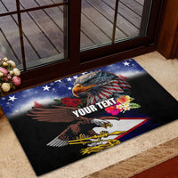 Personalised United States and American Samoa Rubber Doormat Bald Eagle Rose and Hibiscus Flower LT03 - Polynesian Pride