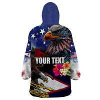 Personalised United States and American Samoa Wearable Blanket Hoodie Bald Eagle Rose and Hibiscus Flower LT03 - Polynesian Pride