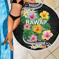 Hawaii Aloha Tropical Leaves and Flower Beach Blanket with Polynesian Art Tattoo Black Color LT03 - Polynesian Pride
