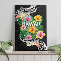 Hawaii Aloha Tropical Leaves and Flower Canvas Wall Art with Polynesian Art Tattoo Black Color LT03 - Polynesian Pride