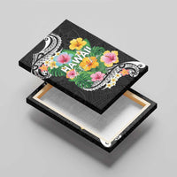 Hawaii Aloha Tropical Leaves and Flower Canvas Wall Art with Polynesian Art Tattoo Black Color LT03 - Polynesian Pride