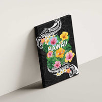 Hawaii Aloha Tropical Leaves and Flower Canvas Wall Art with Polynesian Art Tattoo Black Color LT03 - Polynesian Pride