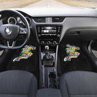 Hawaii Aloha Tropical Leaves and Flower Car Mats with Polynesian Art Tattoo Black Color - Polynesian Pride