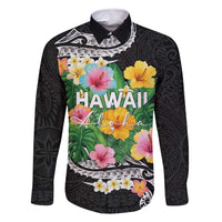 Hawaii Aloha Tropical Leaves and Flower Family Matching Mermaid Dress and Hawaiian Shirt with Polynesian Art Tattoo Black Color - Polynesian Pride