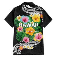 Hawaii Aloha Tropical Leaves and Flower Family Matching Summer Maxi Dress and Hawaiian Shirt with Polynesian Art Tattoo Black Color - Polynesian Pride