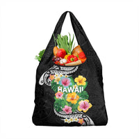 Hawaii Aloha Tropical Leaves and Flower Grocery Bag with Polynesian Art Tattoo Black Color LT03 1-pack One Size Black - Polynesian Pride