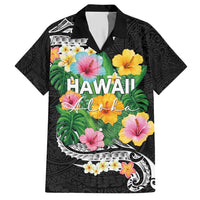 Hawaii Aloha Tropical Leaves and Flower Hawaiian Shirt with Polynesian Art Tattoo Black Color LT03 Black - Polynesian Pride