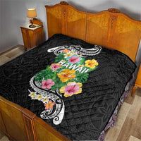 Hawaii Aloha Tropical Leaves and Flower Quilt with Polynesian Art Tattoo Black Color - Polynesian Pride