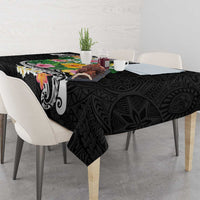 Hawaii Aloha Tropical Leaves and Flower Tablecloth with Polynesian Art Tattoo Black Color LT03 - Polynesian Pride