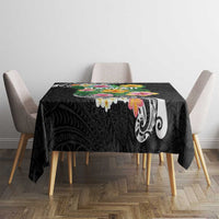 Hawaii Aloha Tropical Leaves and Flower Tablecloth with Polynesian Art Tattoo Black Color LT03 - Polynesian Pride