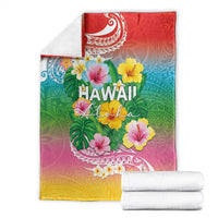 Hawaii Aloha Tropical Leaves and Flower Blanket with Polynesian Art Tattoo Rainbow Color - Polynesian Pride