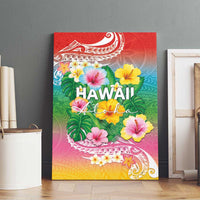 Hawaii Aloha Tropical Leaves and Flower Canvas Wall Art with Polynesian Art Tattoo Rainbow Color LT03 - Polynesian Pride
