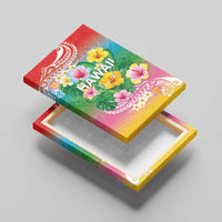 Hawaii Aloha Tropical Leaves and Flower Canvas Wall Art with Polynesian Art Tattoo Rainbow Color LT03 - Polynesian Pride