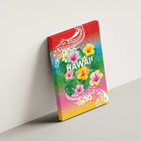 Hawaii Aloha Tropical Leaves and Flower Canvas Wall Art with Polynesian Art Tattoo Rainbow Color LT03 - Polynesian Pride