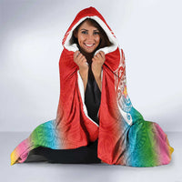 Hawaii Aloha Tropical Leaves and Flower Hooded Blanket with Polynesian Art Tattoo Rainbow Color - Polynesian Pride
