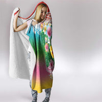 Hawaii Aloha Tropical Leaves and Flower Hooded Blanket with Polynesian Art Tattoo Rainbow Color - Polynesian Pride