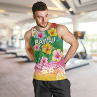 Hawaii Aloha Tropical Leaves and Flower Men Tank Top with Polynesian Art Tattoo Rainbow Color LT03 Rainbow - Polynesian Pride