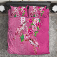 Hawaii Aloha Turtle Hibiscus and Leaves Bedding Set with Polynesian and Kakau Tattoos Rose Color - Polynesian Pride