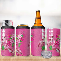 Hawaii Aloha Turtle Hibiscus and Leaves 4 in 1 Can Cooler Tumbler with Polynesian and Kakau Tattoos Rose Color - Polynesian Pride
