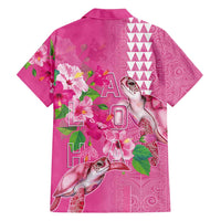 Hawaii Aloha Turtle Hibiscus and Leaves Family Matching Long Sleeve Bodycon Dress and Hawaiian Shirt with Polynesian and Kakau Tattoos Rose Color - Polynesian Pride