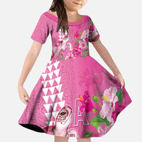 Hawaii Aloha Turtle Hibiscus and Leaves Family Matching Short Sleeve Bodycon Dress and Hawaiian Shirt with Polynesian and Kakau Tattoos Rose Color - Polynesian Pride