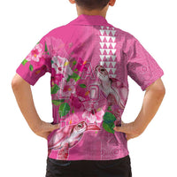 Hawaii Aloha Turtle Hibiscus and Leaves Family Matching Summer Maxi Dress and Hawaiian Shirt with Polynesian and Kakau Tattoos Rose Color - Polynesian Pride