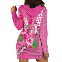 Hawaii Aloha Turtle Hibiscus and Leaves Hoodie Dress with Polynesian and Kakau Tattoos Rose Color - Polynesian Pride