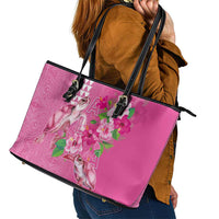 Hawaii Aloha Turtle Hibiscus and Leaves Leather Tote Bag with Polynesian and Kakau Tattoos Rose Color - Polynesian Pride