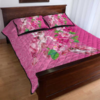 Hawaii Aloha Turtle Hibiscus and Leaves Quilt Bed Set with Polynesian and Kakau Tattoos Rose Color - Polynesian Pride