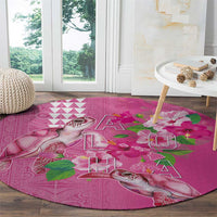 Hawaii Aloha Turtle Hibiscus and Leaves Round Carpet with Polynesian and Kakau Tattoos Rose Color - Polynesian Pride