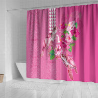 Hawaii Aloha Turtle Hibiscus and Leaves Shower Curtain with Polynesian and Kakau Tattoos Rose Color - Polynesian Pride