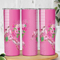 Hawaii Aloha Turtle Hibiscus and Leaves Skinny Tumbler with Polynesian and Kakau Tattoos Rose Color - Polynesian Pride