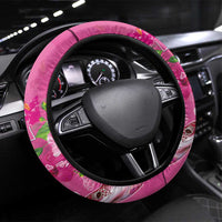 Hawaii Aloha Turtle Hibiscus and Leaves Steering Wheel Cover with Polynesian and Kakau Tattoos Rose Color - Polynesian Pride