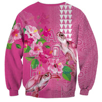 Hawaii Aloha Turtle Hibiscus and Leaves Sweatshirt with Polynesian and Kakau Tattoos Rose Color LT03 - Polynesian Pride