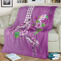 Hawaii Aloha Turtle Hibiscus and Leaves Blanket with Polynesian and Kakau Tattoos Lilac Color - Polynesian Pride