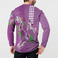 Hawaii Aloha Turtle Hibiscus and Leaves Button Sweatshirt with Polynesian and Kakau Tattoos Lilac Color - Polynesian Pride
