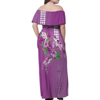 Hawaii Aloha Turtle Hibiscus and Leaves Family Matching Off Shoulder Maxi Dress and Hawaiian Shirt with Polynesian and Kakau Tattoos Lilac Color - Polynesian Pride