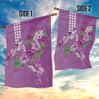 Hawaii Aloha Turtle Hibiscus and Leaves Garden Flag with Polynesian and Kakau Tattoos Lilac Color - Polynesian Pride