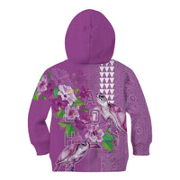 Hawaii Aloha Turtle Hibiscus and Leaves Kid Hoodie with Polynesian and Kakau Tattoos Lilac Color - Polynesian Pride